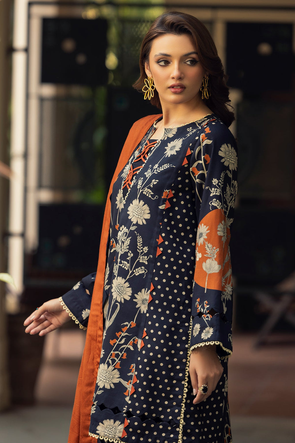 3-PC Printed Staple Shirt with Wool Shawl and Trouser DSWCP4-12