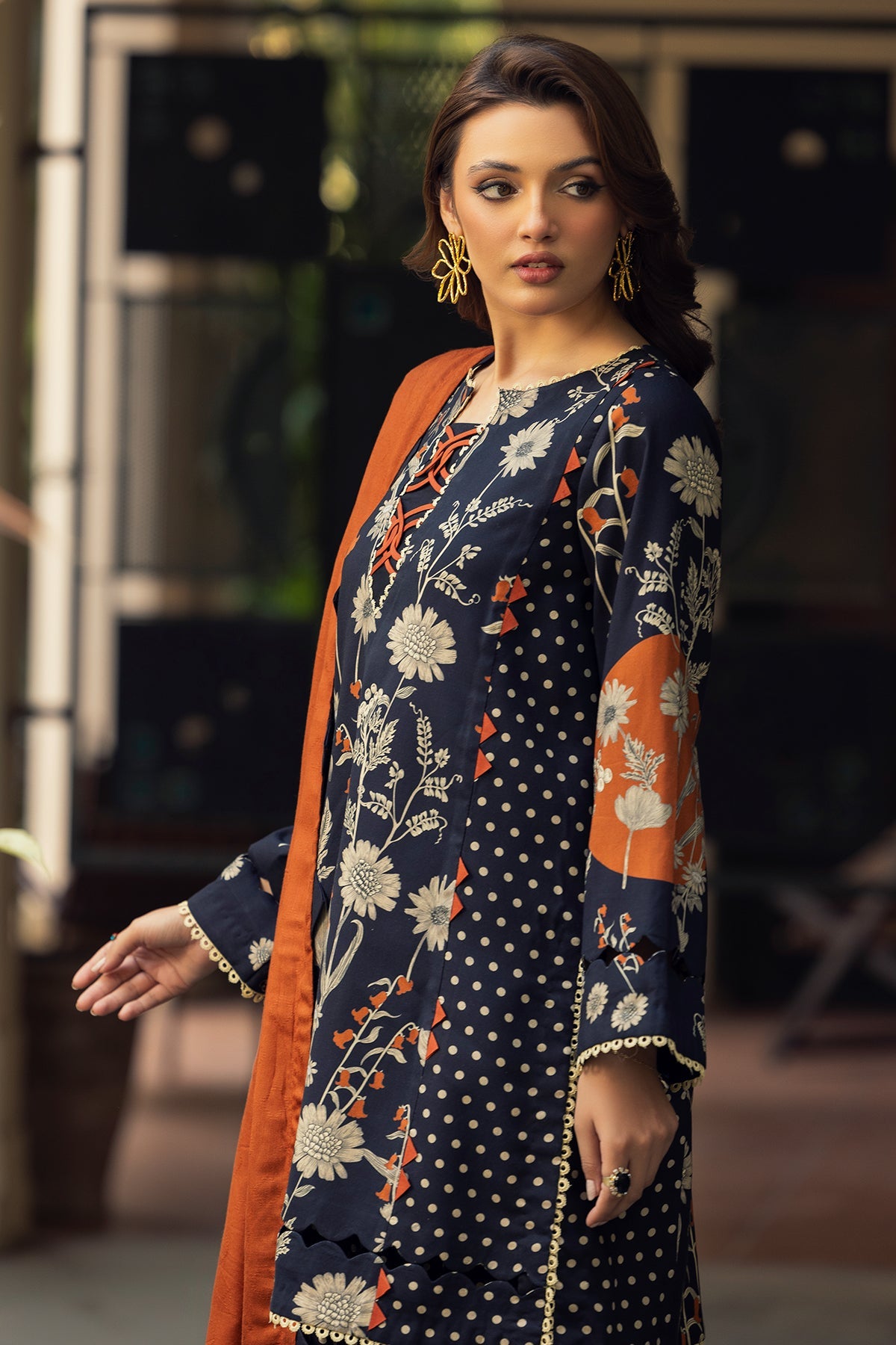 3-PC Printed Staple Shirt with Wool Shawl and Trouser DSWCP4-12