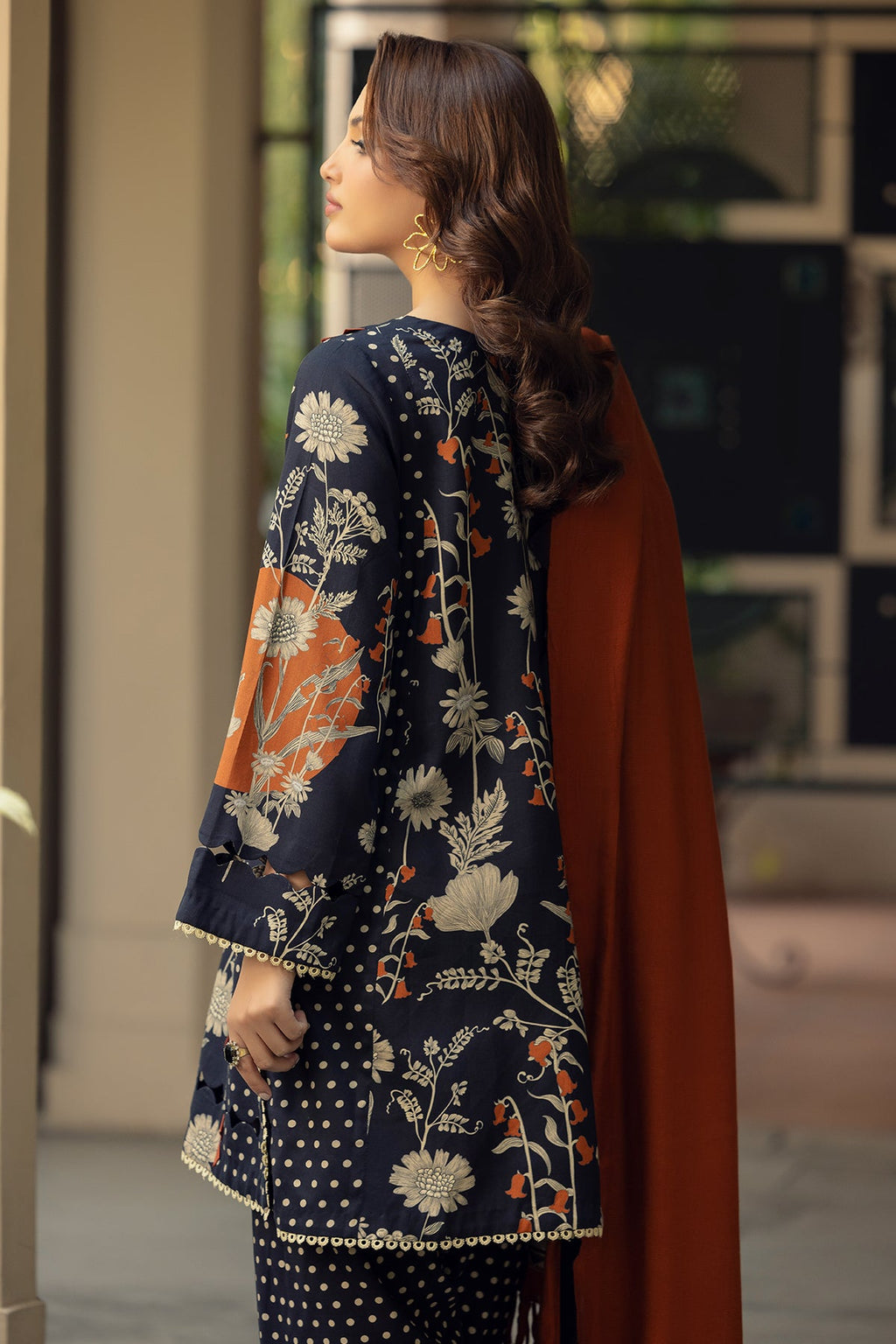 3-PC Printed Staple Shirt with Wool Shawl and Trouser DSWCP4-12