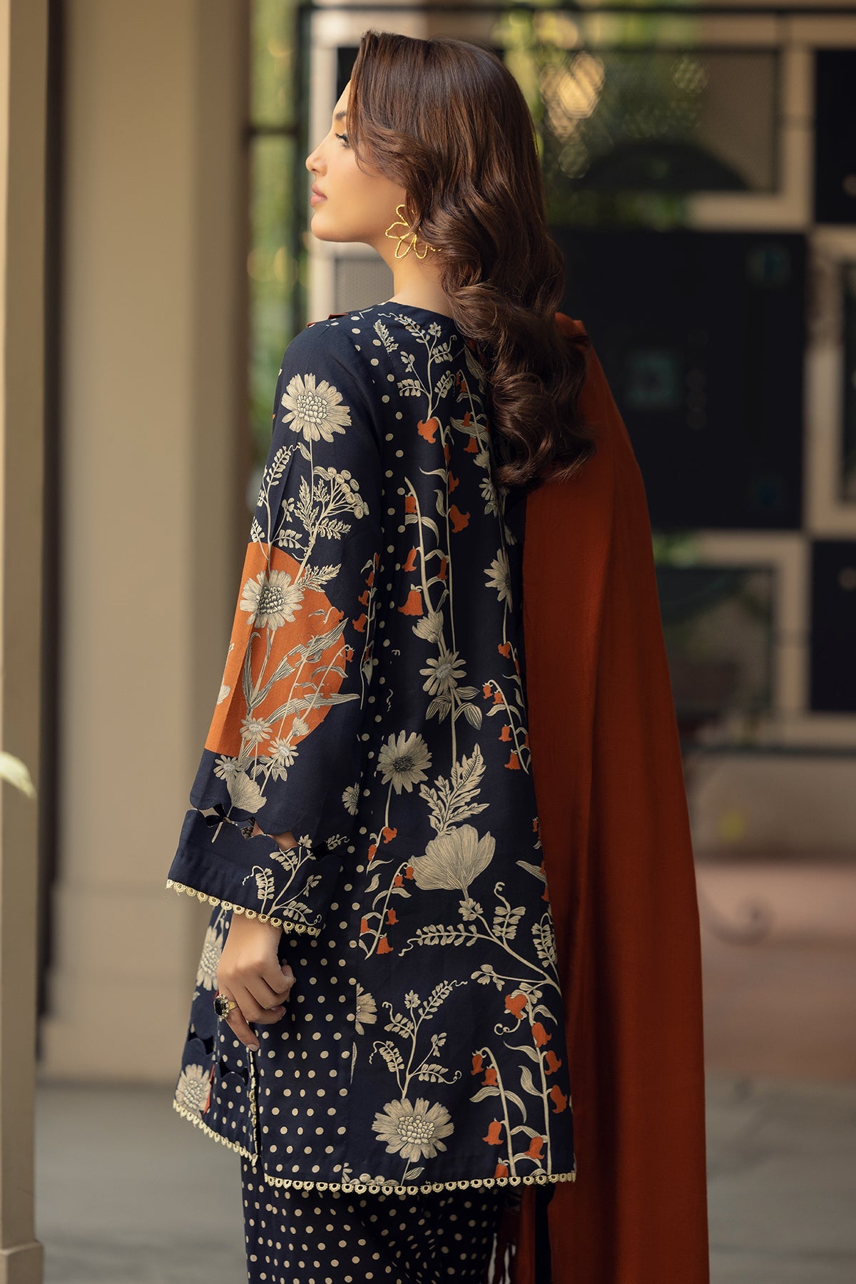 3-PC Printed Staple Shirt with Wool Shawl and Trouser DSWCP4-12