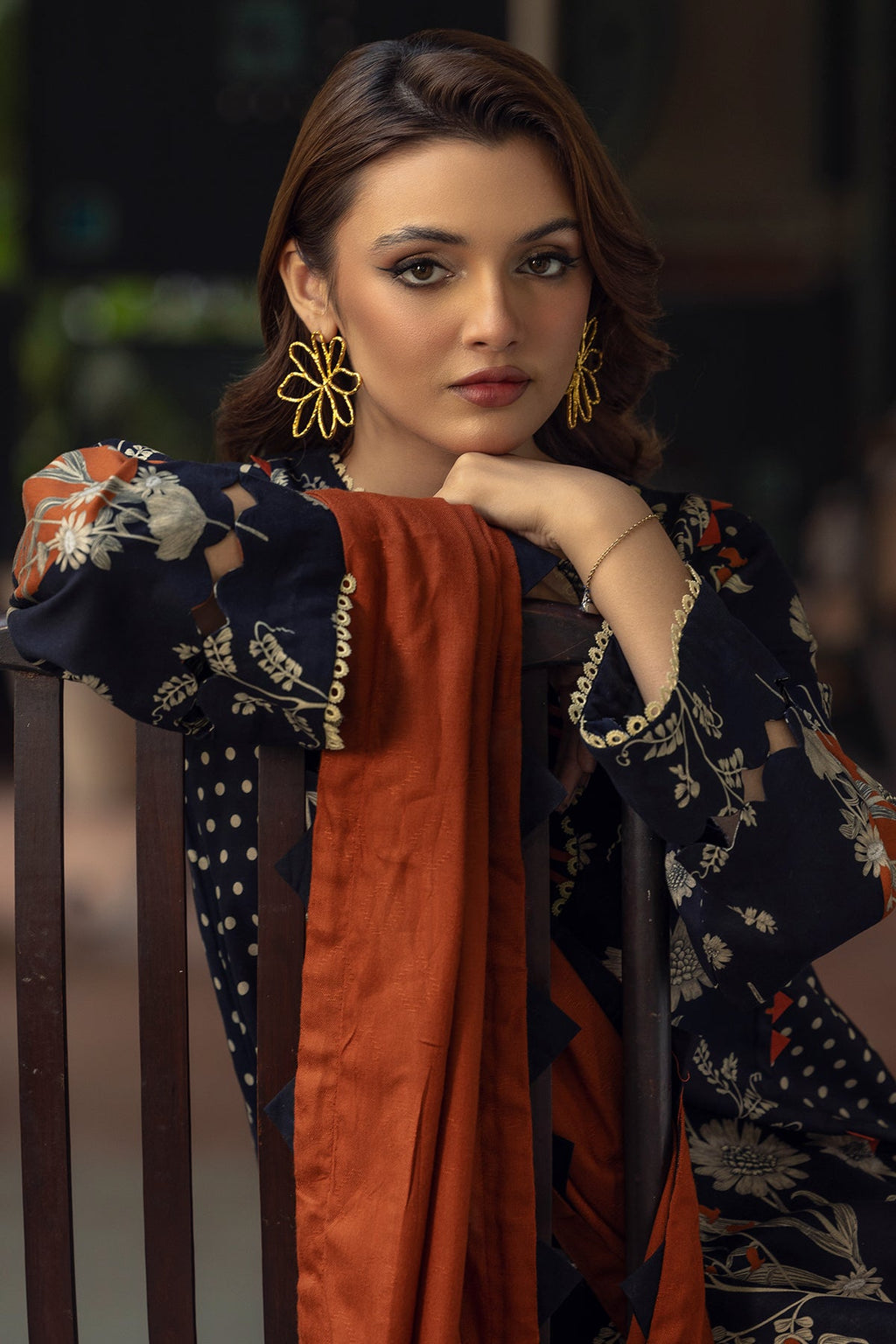 3-PC Printed Staple Shirt with Wool Shawl and Trouser DSWCP4-12