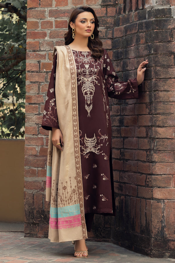 3-PC Embroidered Staple Shirt with Wool Shawl and Trouser DSWCC4-36