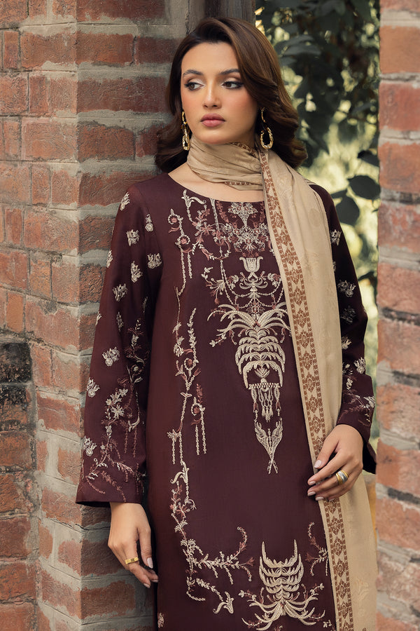 3-PC Embroidered Staple Shirt with Wool Shawl and Trouser DSWCC4-36