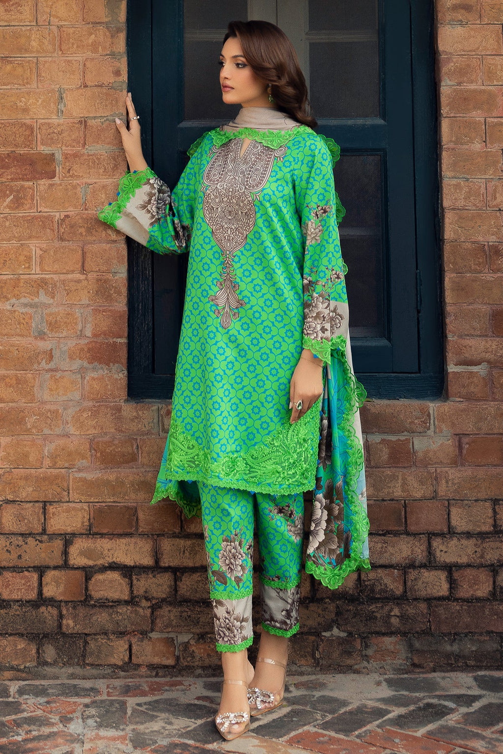 3-PC Unstitched Printed Staple Shirt with Embroidered Staple Shawl and Trouser DSWCC4-32
