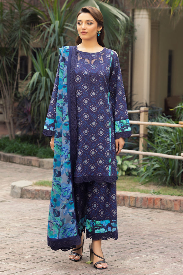 3-PC Embroidered Staple Shirt with Staple Shawl and Trouser DSWCC4-38