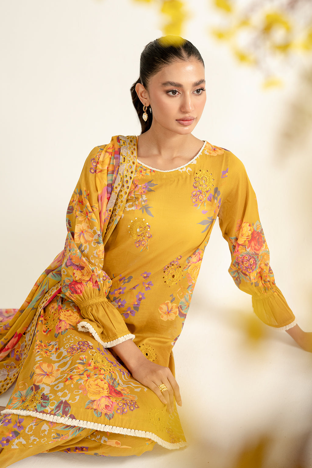 3-Pc Unstitched Printed Embroidered Lawn Suit With Chiffon Dupatta CRB3-31