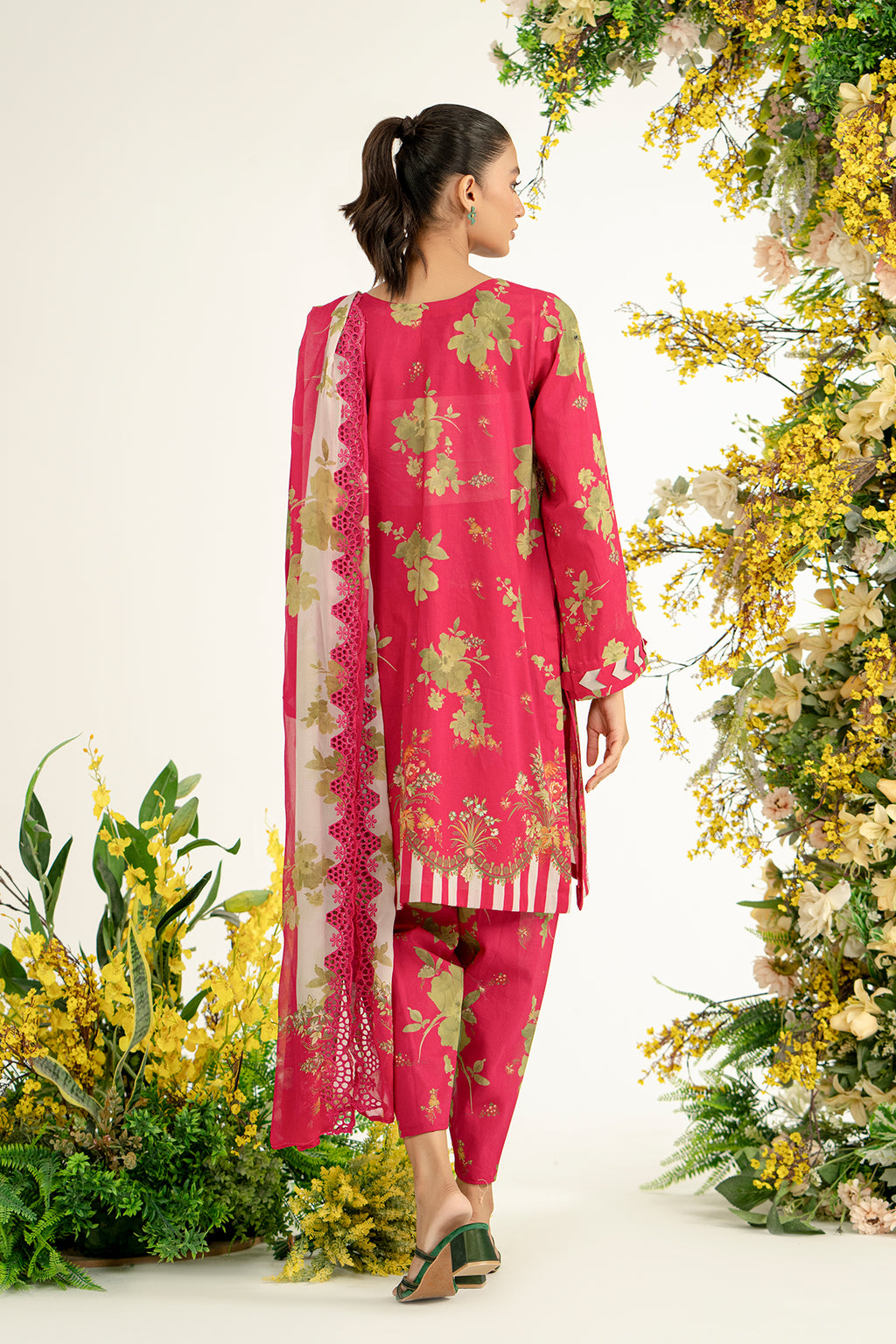 3-Pc Unstitched Printed Embroidered Lawn Suit With Chiffon Dupatta CRB3-32