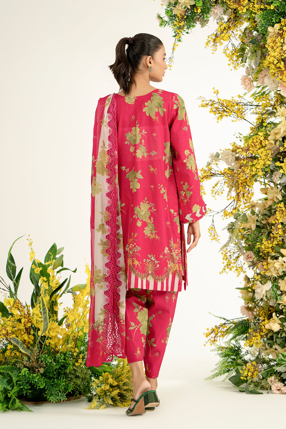 3-Pc Unstitched Printed Embroidered Lawn Suit With Chiffon Dupatta CRB3-32