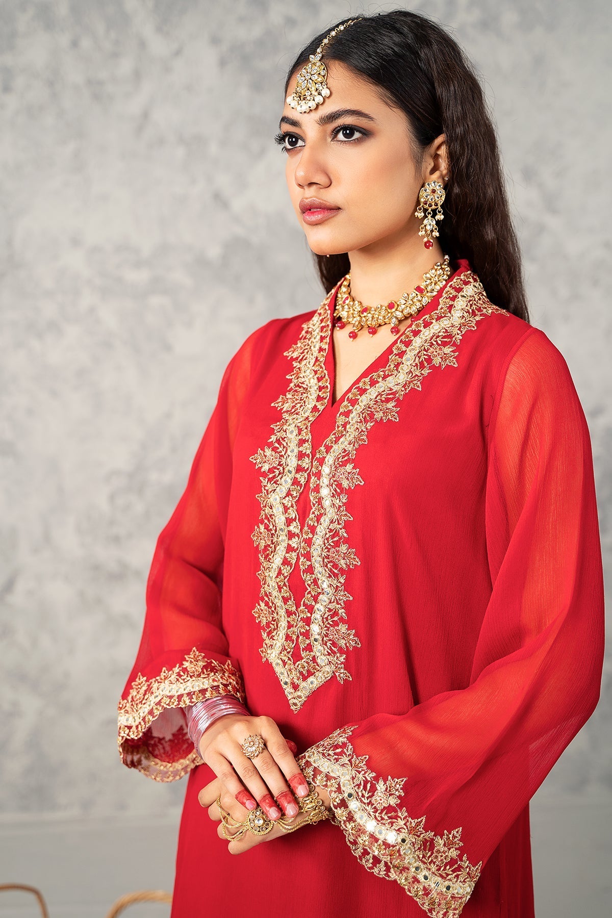 3-PC Embroidered Chiffon Shirt with Zari Dupatta and TrouserCMA-4-267