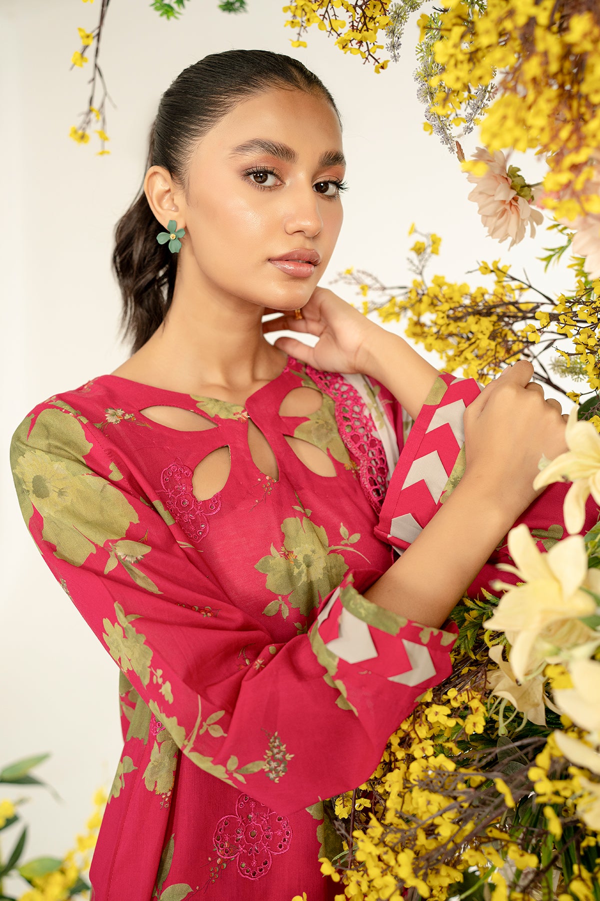 3-Pc Unstitched Printed Embroidered Lawn Suit With Chiffon Dupatta CRB3-32