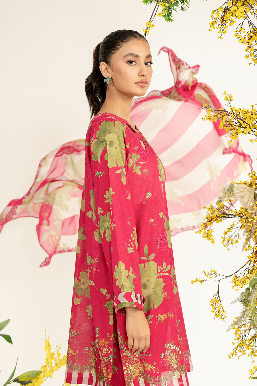 3-Pc Unstitched Printed Embroidered Lawn Suit With Chiffon Dupatta CRB3-32