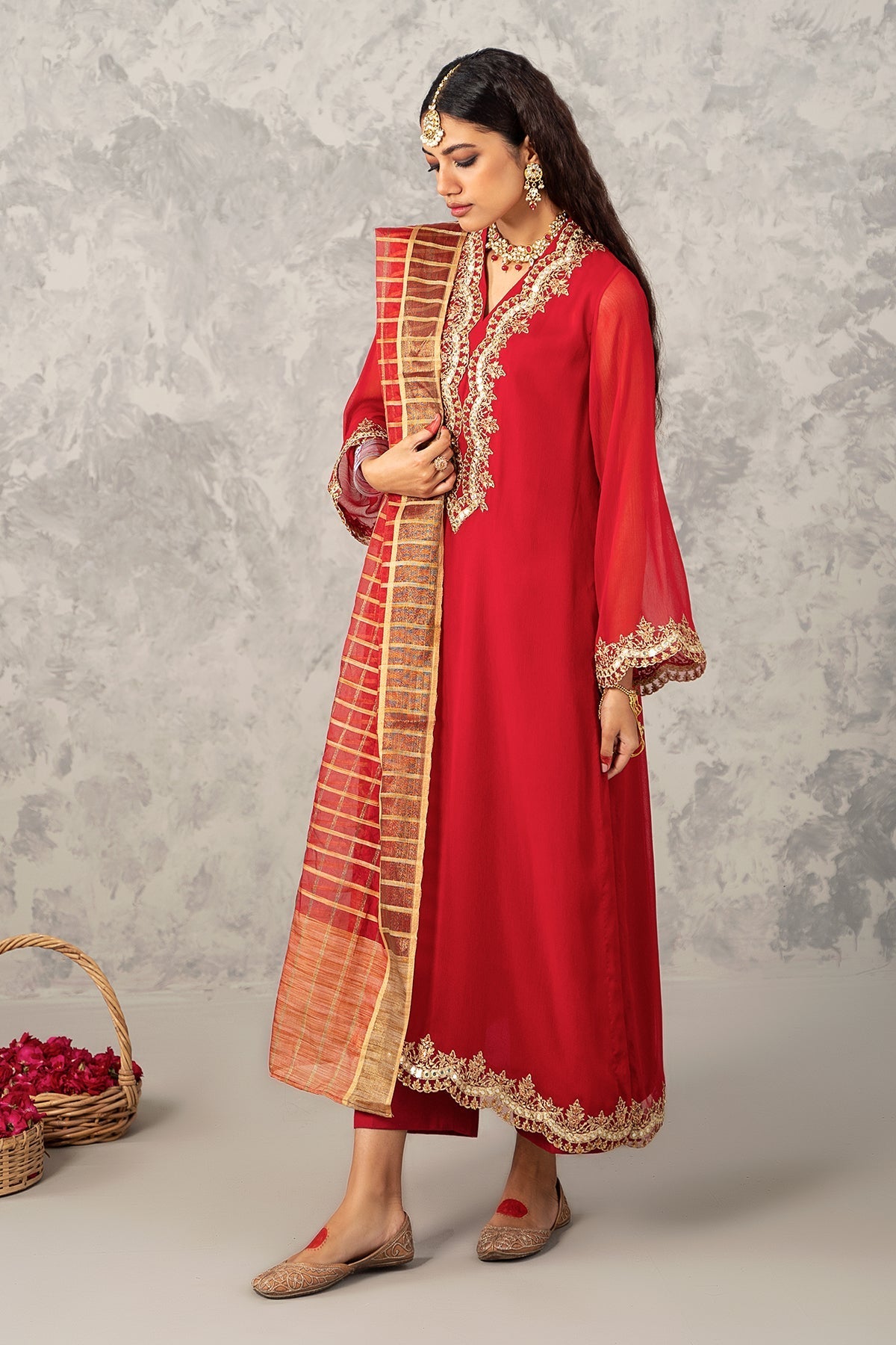 3-PC Embroidered Chiffon Shirt with Zari Dupatta and TrouserCMA-4-267