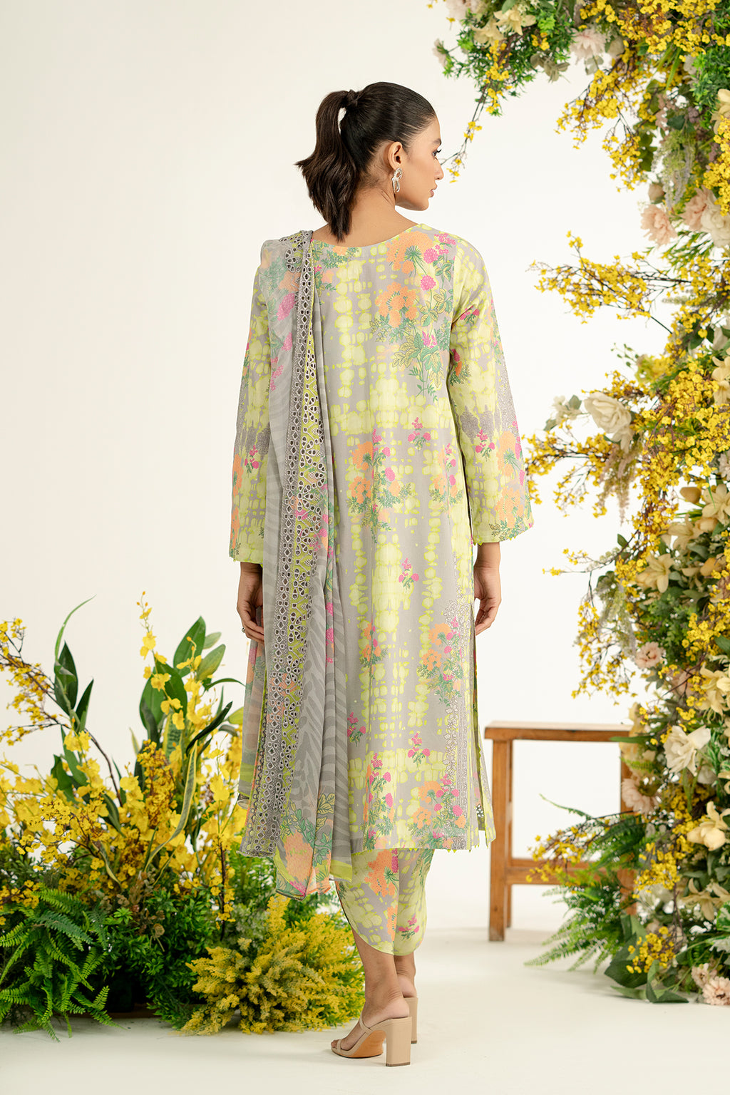 3-Pc Unstitched Printed Embroidered Lawn Suit With Chiffon Dupatta CRB3-30