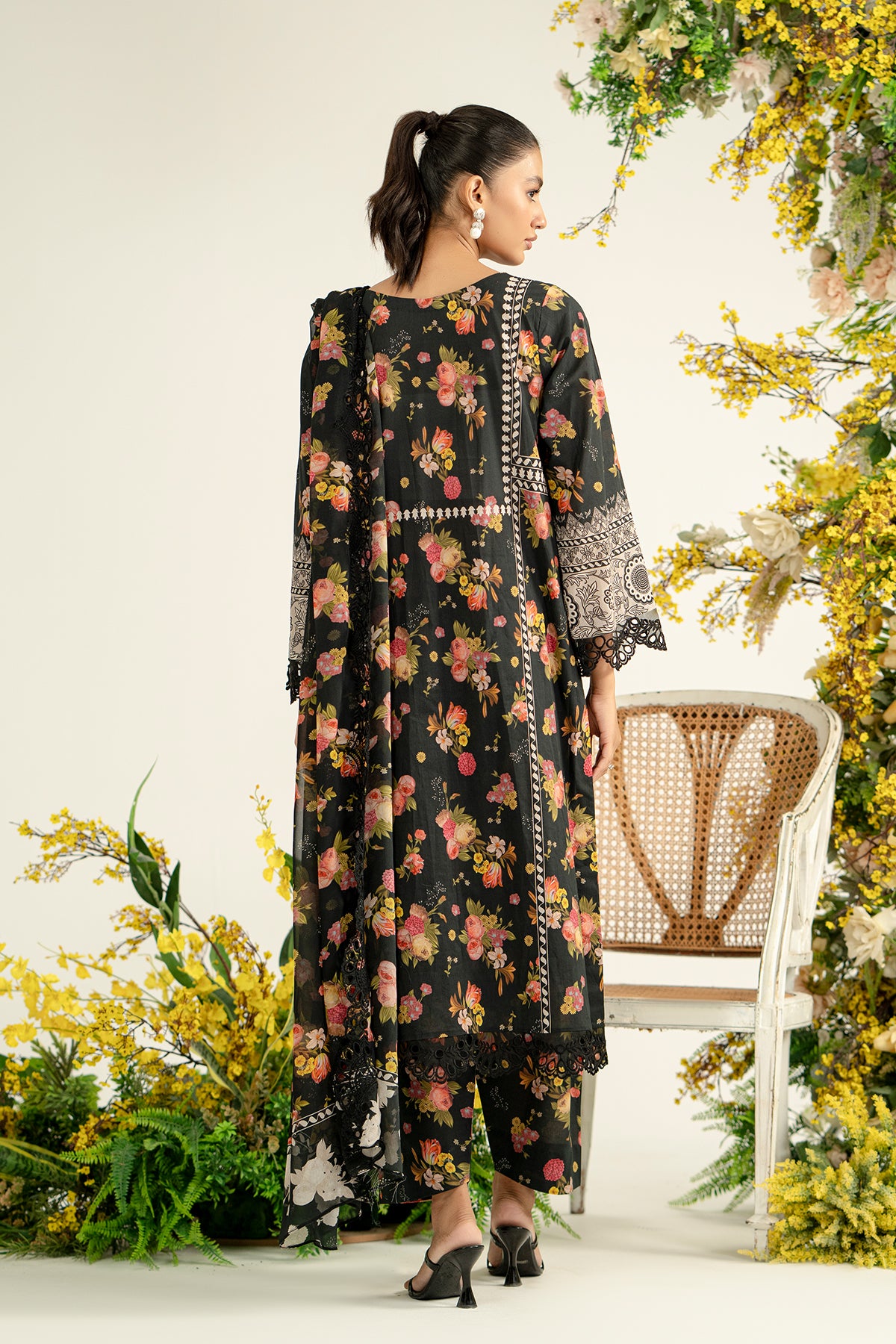 3-Pc Unstitched Printed Embroidered Lawn Suit With Chiffon Dupatta CRB3-22