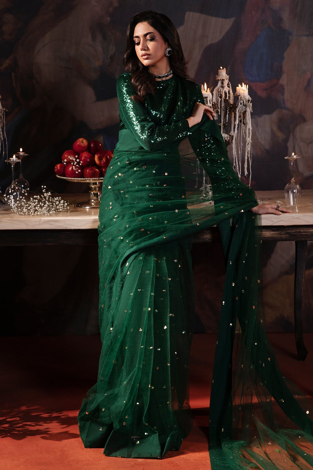 4-PC Embroidered  Sequence Saree STM-3-203