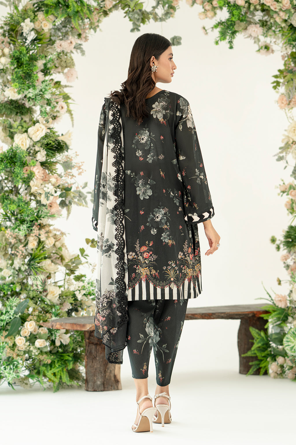 3-Pc Unstitched Printed Embroidered Lawn Suit With Chiffon Dupatta CRB3-25