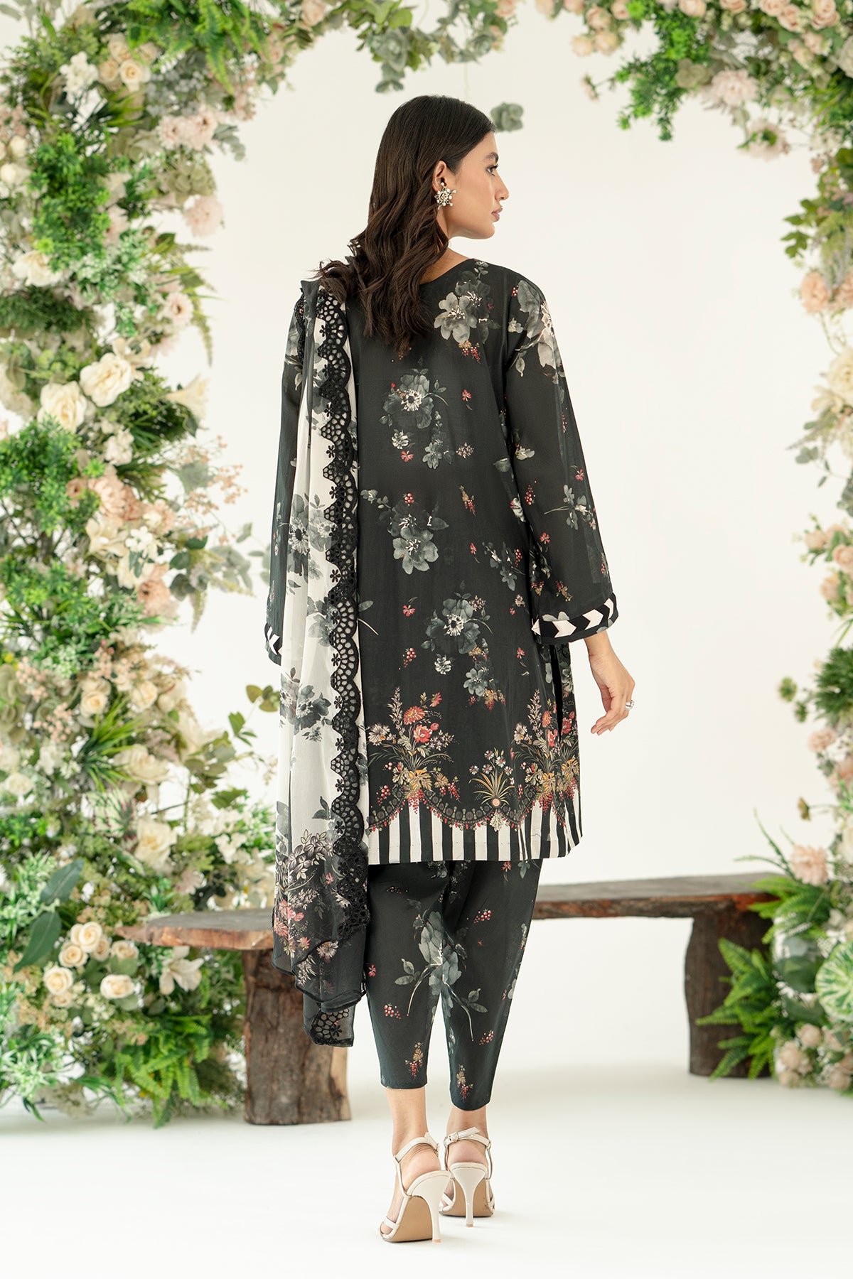 3-Pc Unstitched Printed Embroidered Lawn Suit With Chiffon Dupatta CRB3-25