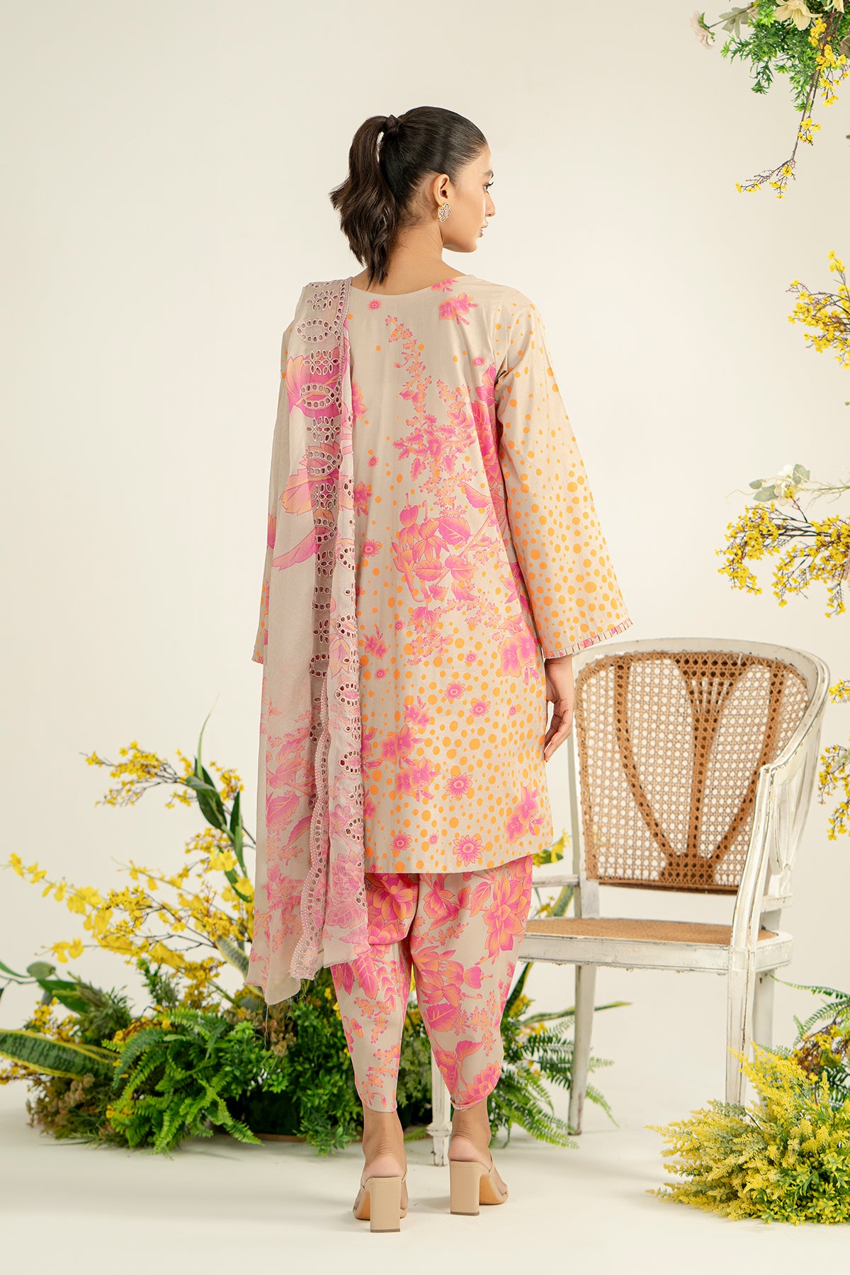 3-Pc Unstitched Printed Embroidered Lawn Suit With Chiffon Dupatta CRB3-35