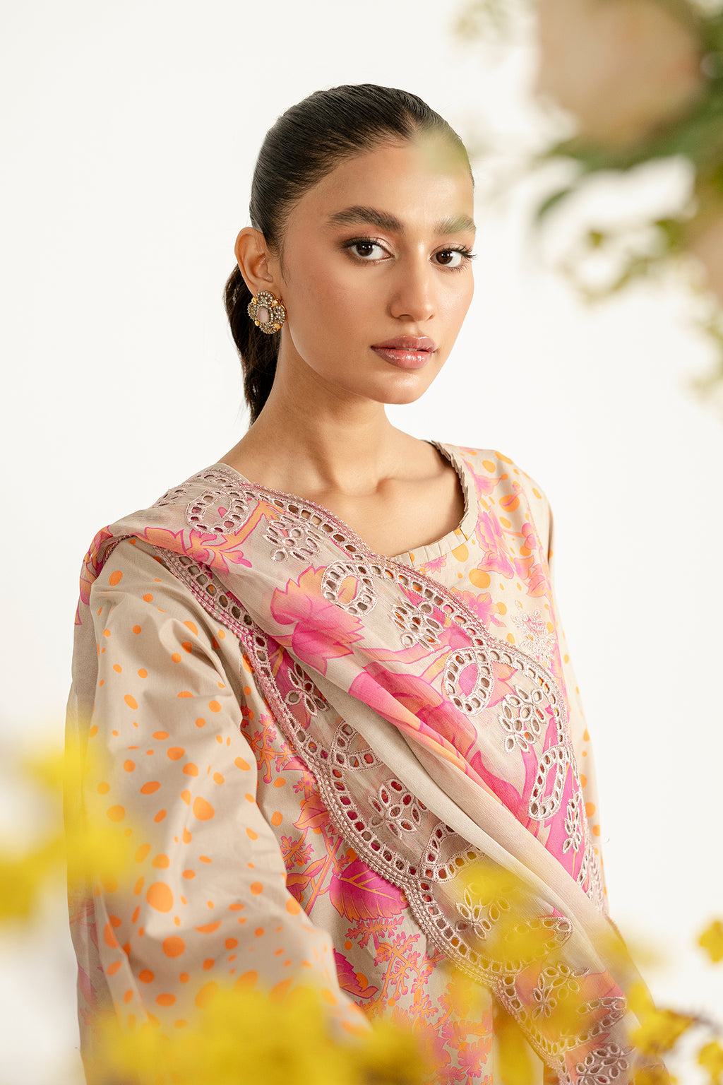 3-Pc Unstitched Printed Embroidered Lawn Suit With Chiffon Dupatta CRB3-35