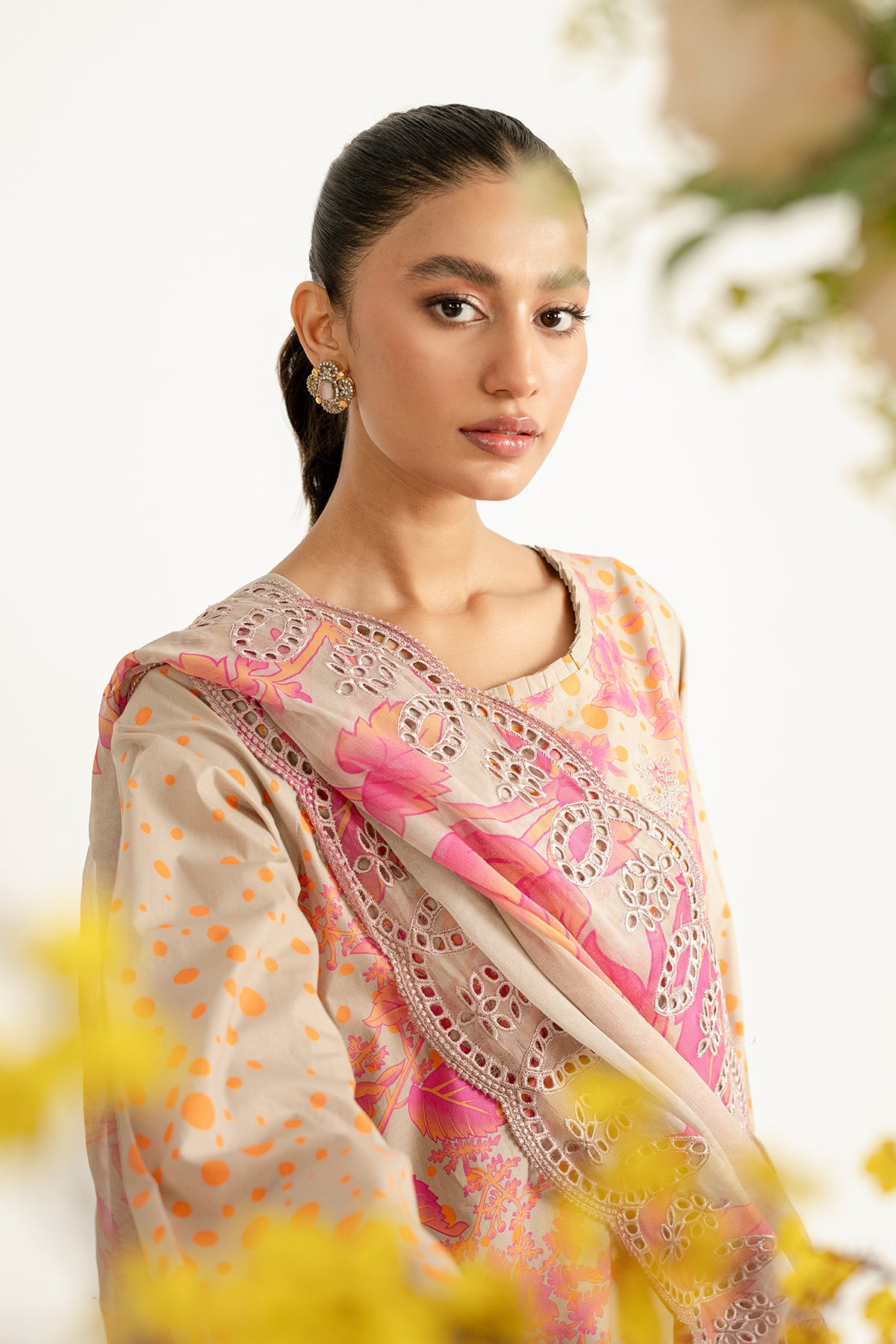 3-Pc Unstitched Printed Embroidered Lawn Suit With Chiffon Dupatta CRB3-35