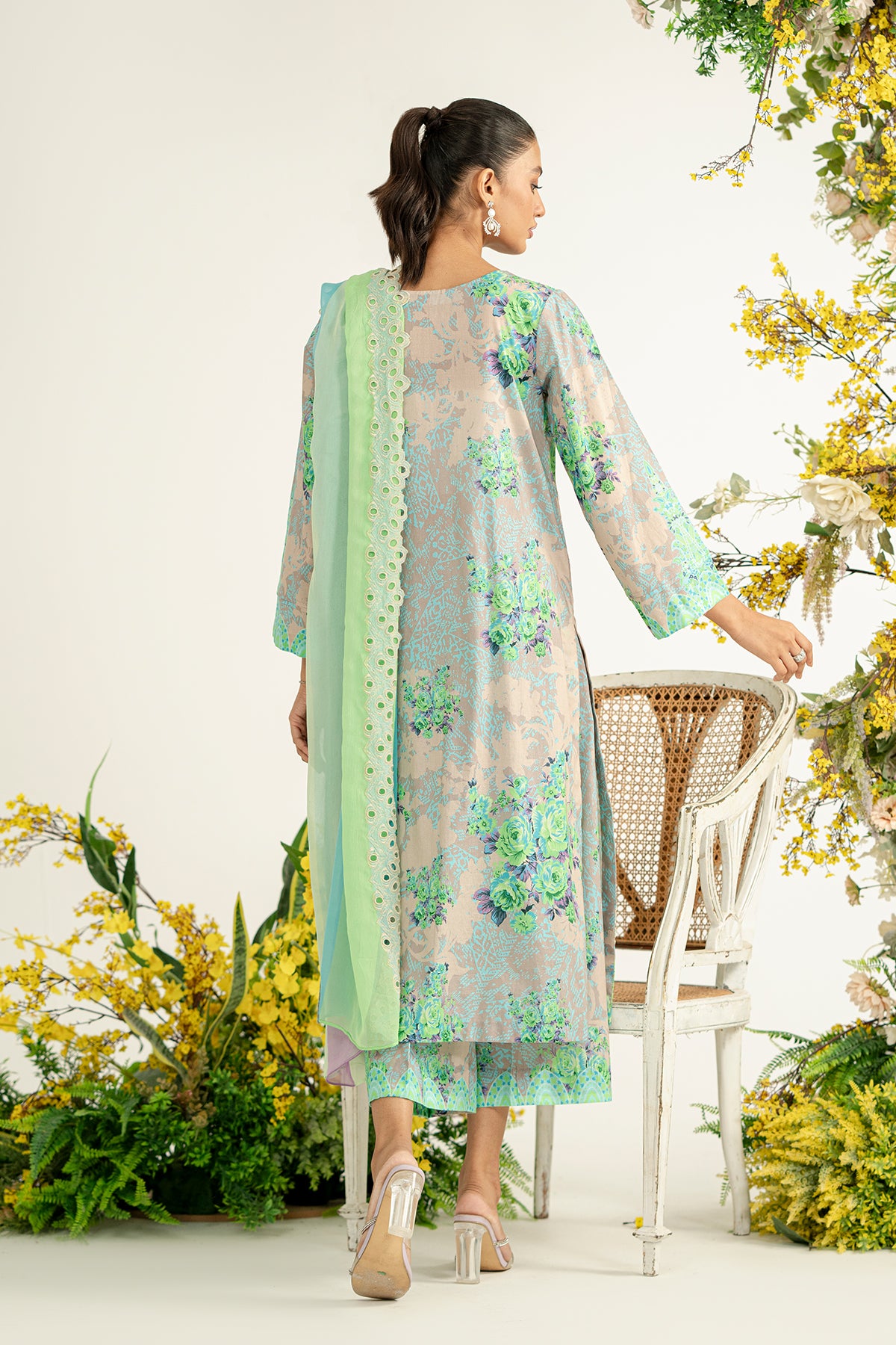3-Pc Unstitched Printed Embroidered Lawn Suit With Chiffon Dupatta CRB3-34