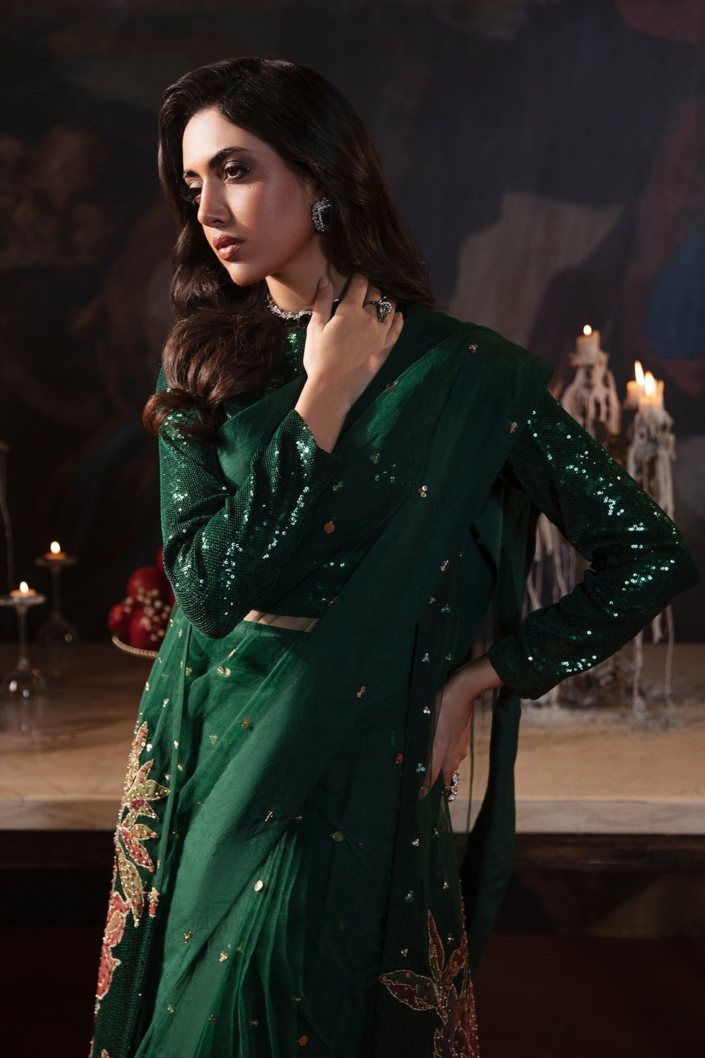 4-PC Embroidered  Sequence Saree STM-3-203