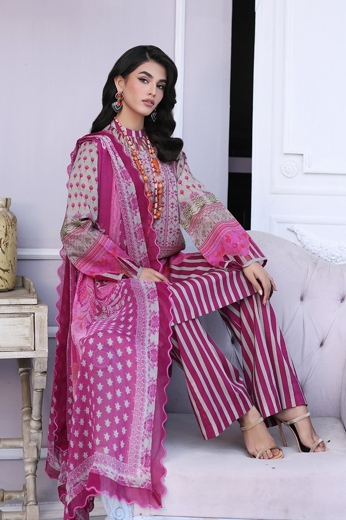 3-PC Unstitched Printed Lawn Shirt with Chiffon Dupatta and Trouser CPS4-04