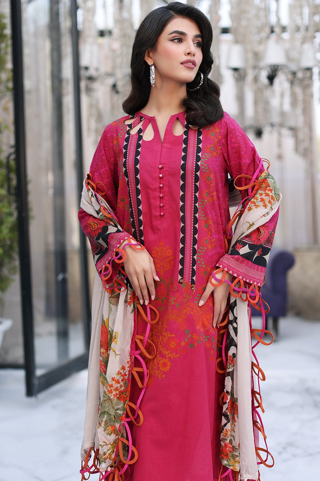 3-PC Unstitched Printed Lawn Shirt with Chiffon Dupatta and Trouser CPS4-01