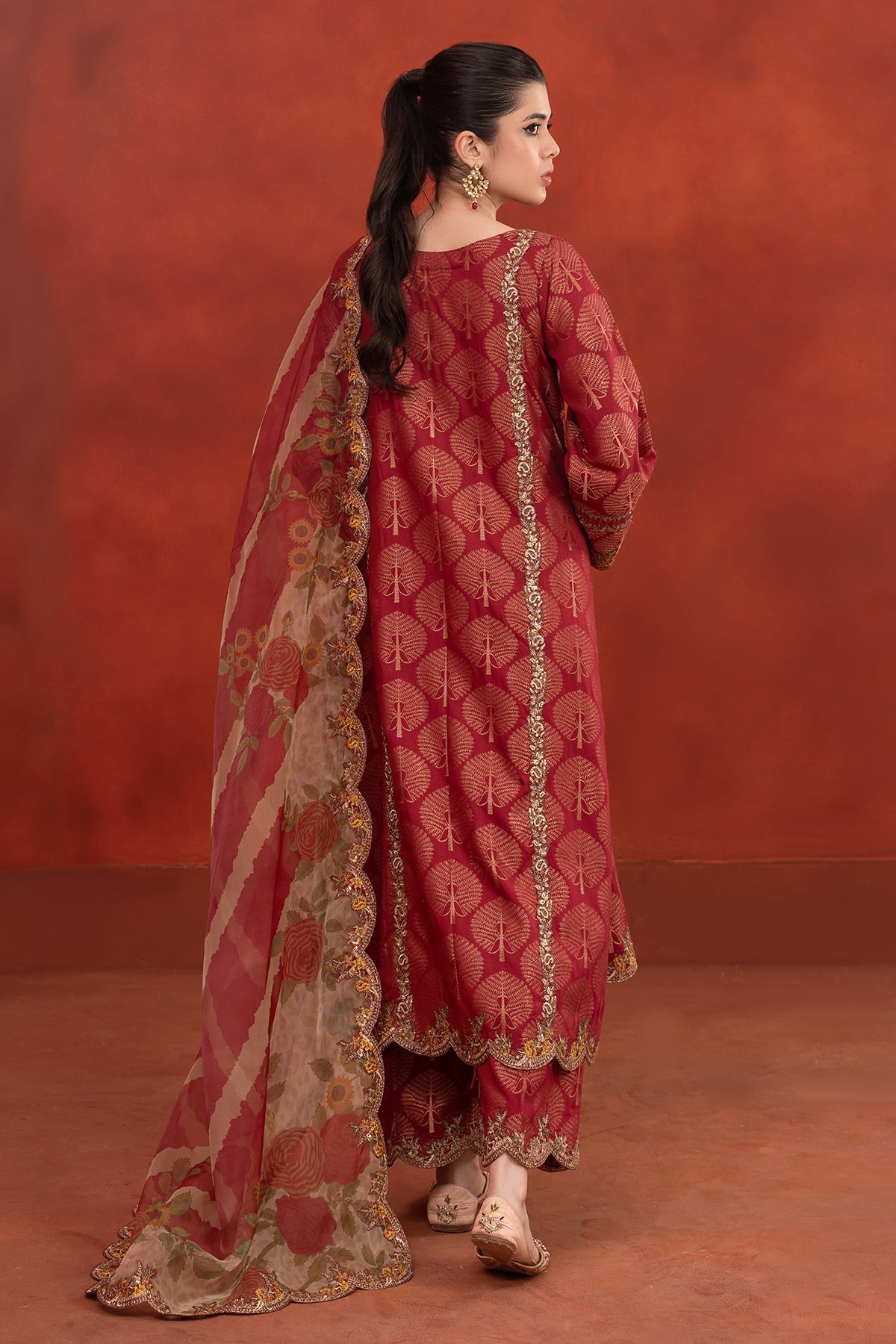 3-PC Embroidered Staple Jacquard Shirt with Organza Dupatta and Trouser CNP-3-253