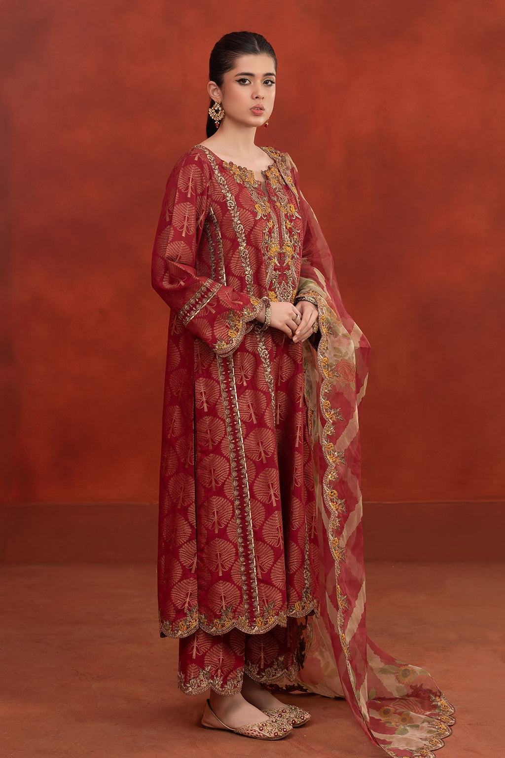 3-PC Embroidered Staple Jacquard Shirt with Organza Dupatta and Trouser CNP-3-253