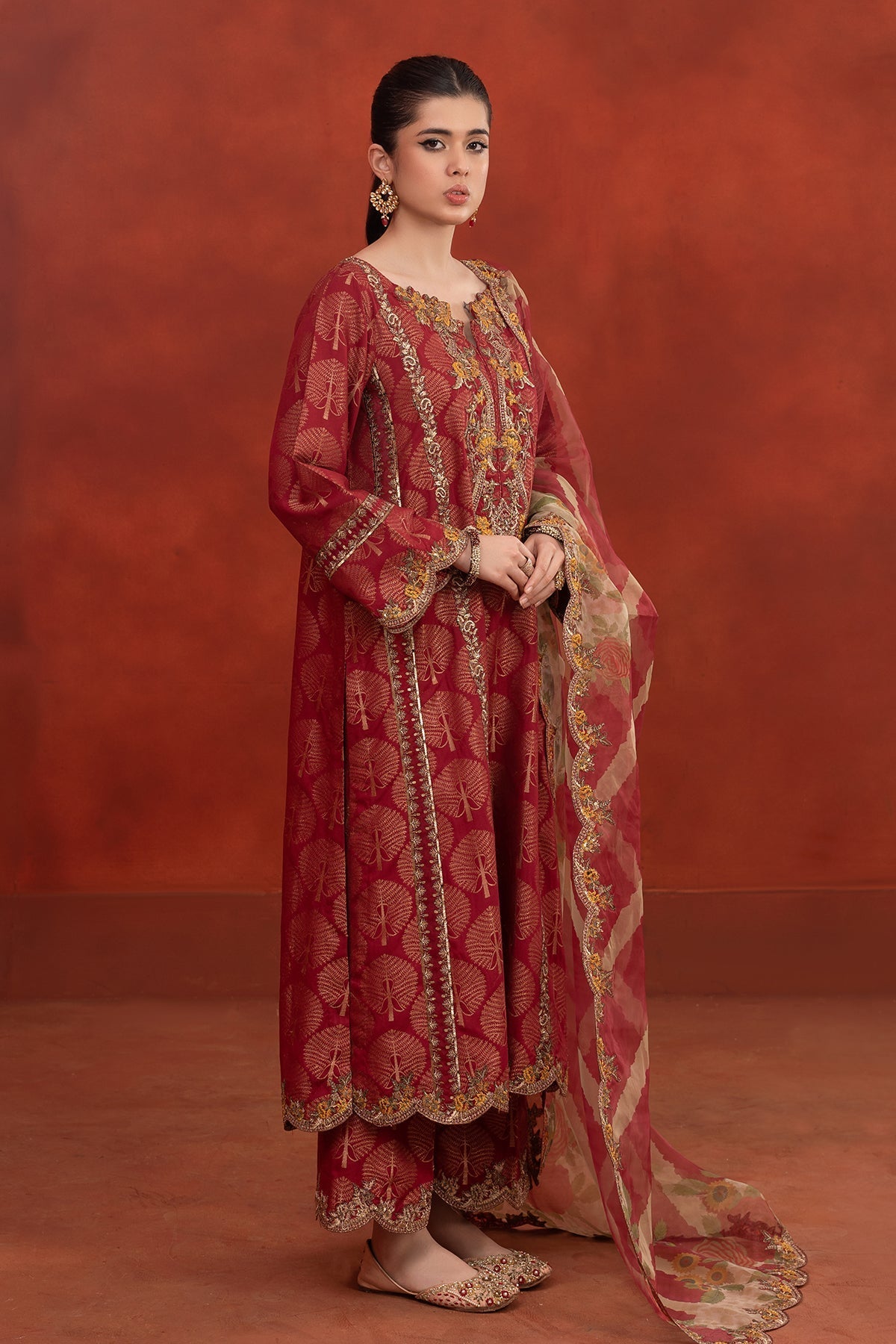 3-PC Embroidered Staple Jacquard Shirt with Organza Dupatta and Trouser CNP-3-253