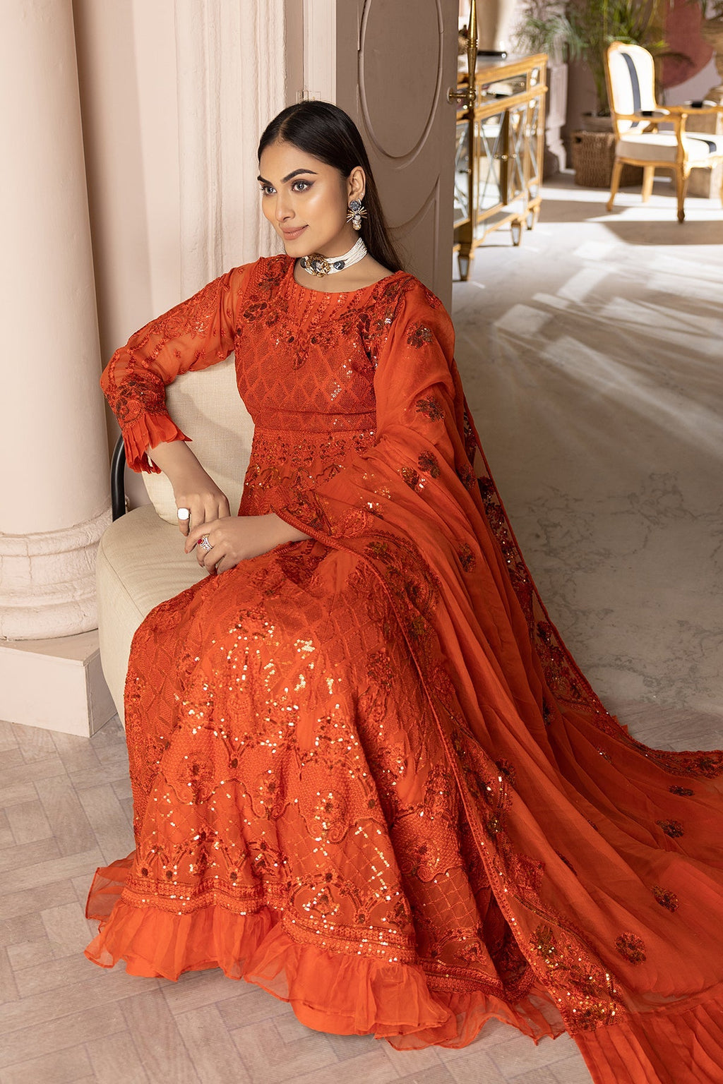 4-PC Sequence Embroidered Shirt with Raw Silk Sharara STM23-08-S