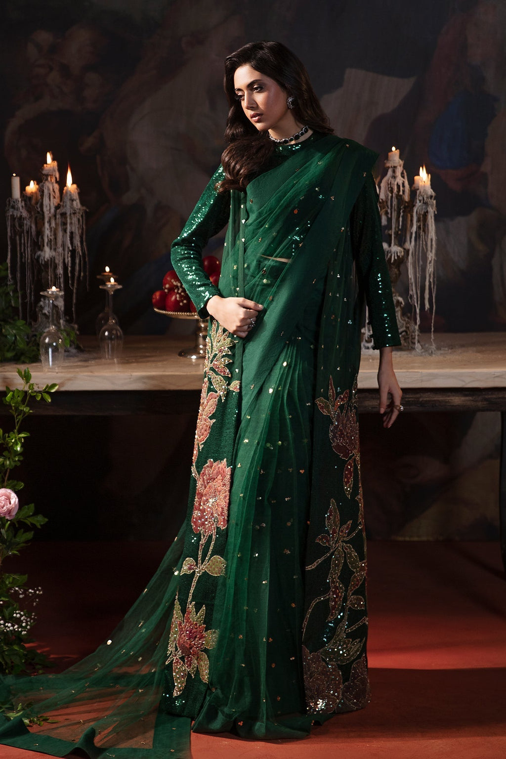 4-PC Embroidered  Sequence Saree STM-3-203