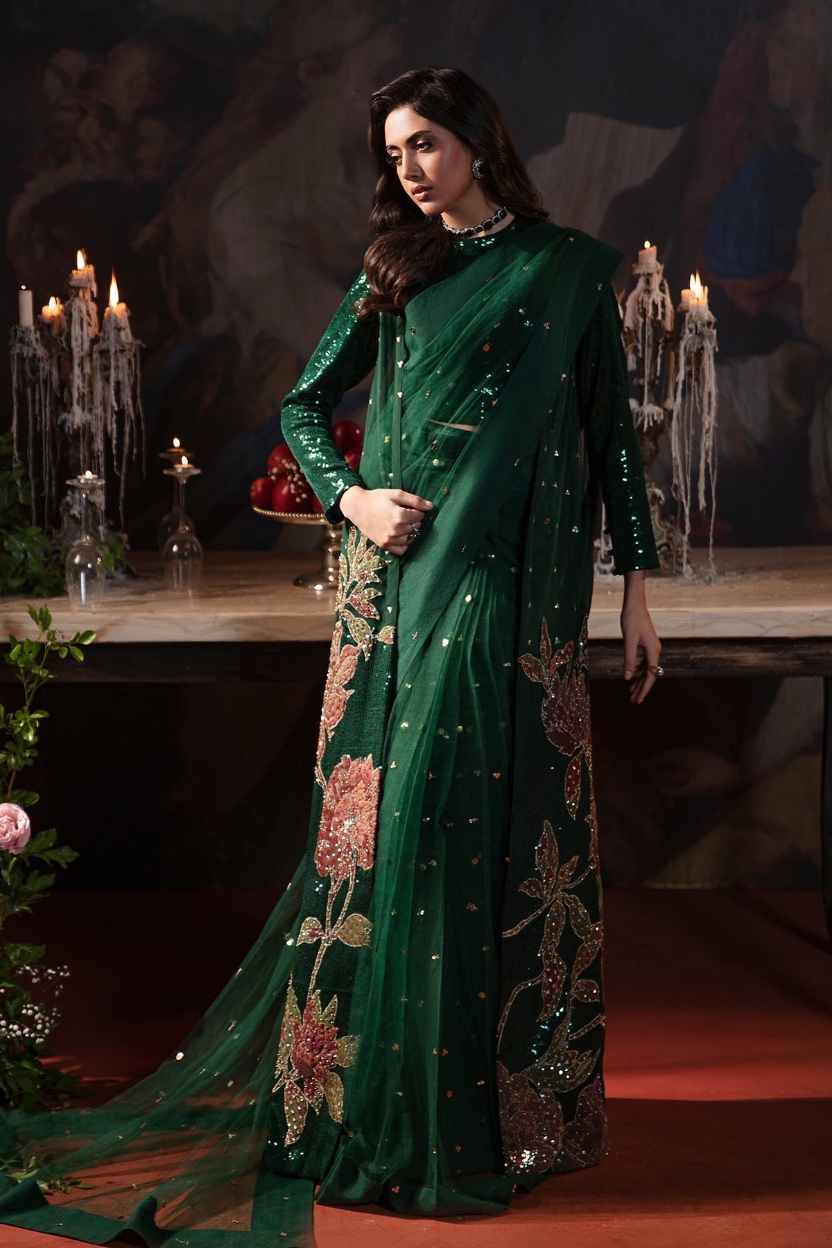 4-PC Embroidered  Sequence Saree STM-3-203