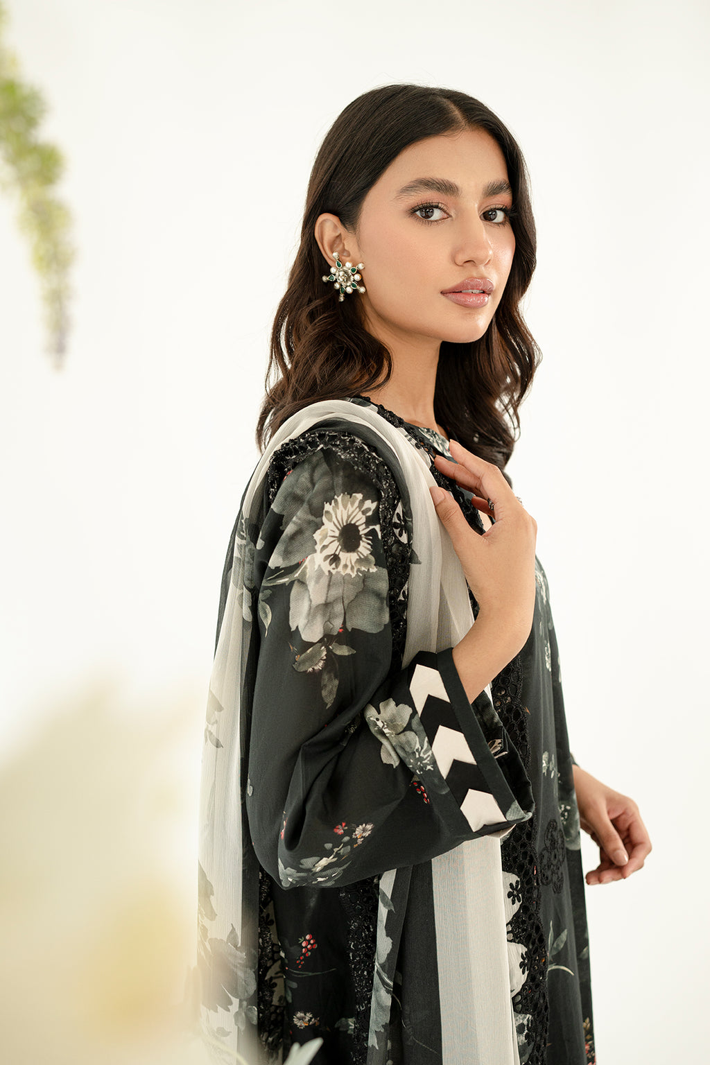 3-Pc Unstitched Printed Embroidered Lawn Suit With Chiffon Dupatta CRB3-25