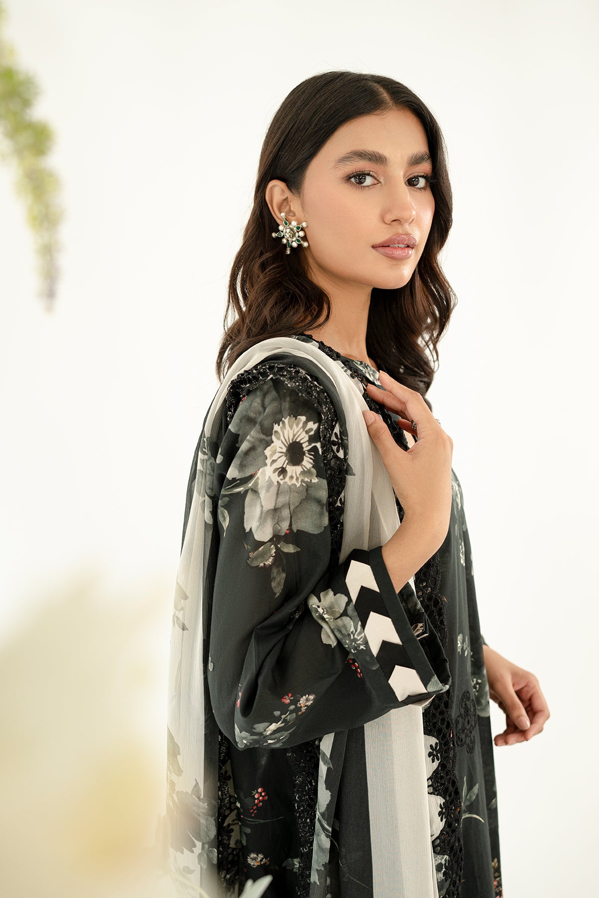 3-Pc Unstitched Printed Embroidered Lawn Suit With Chiffon Dupatta CRB3-25