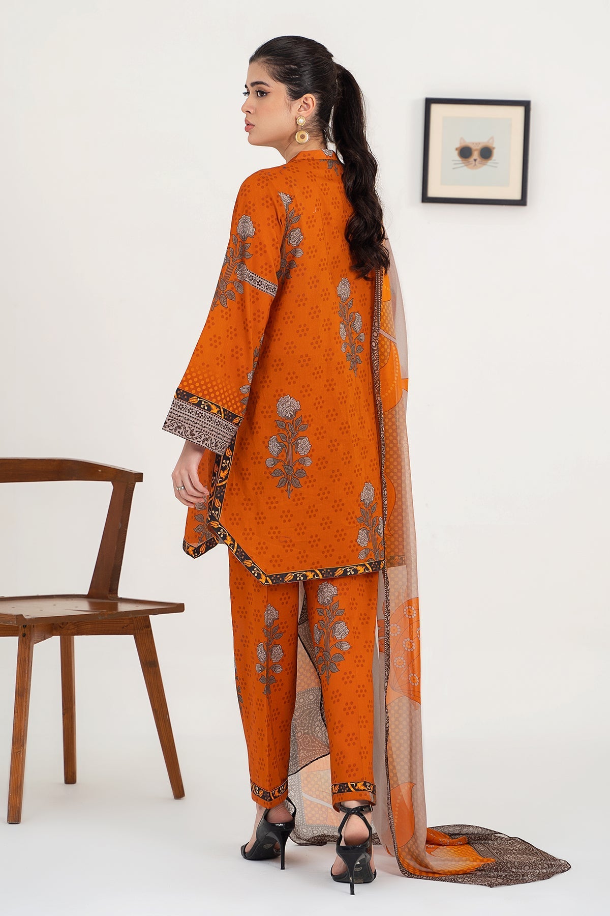 3-PC Unstitched Printed Lawn Shirt with Chiffon Dupatta and Trouser CPS4-09