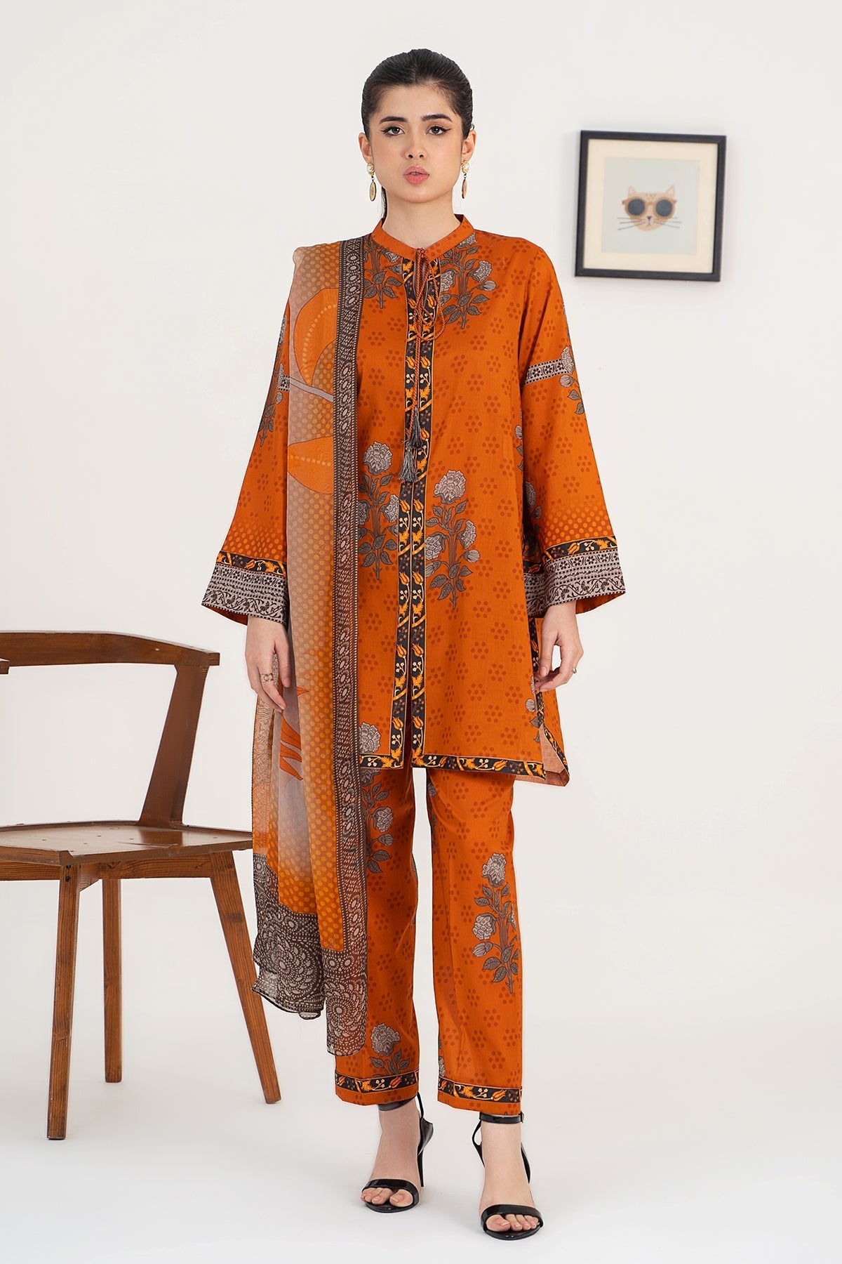 3-PC Unstitched Printed Lawn Shirt with Chiffon Dupatta and Trouser CPS4-09