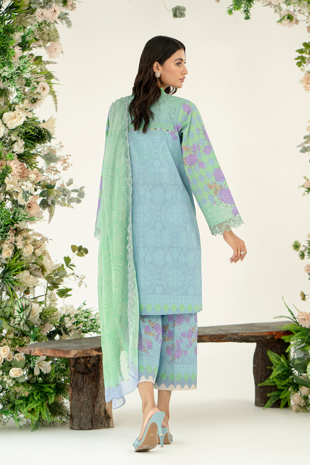 3-Pc Unstitched Printed Embroidered Lawn Suit With Chiffon Dupatta CRB3-26