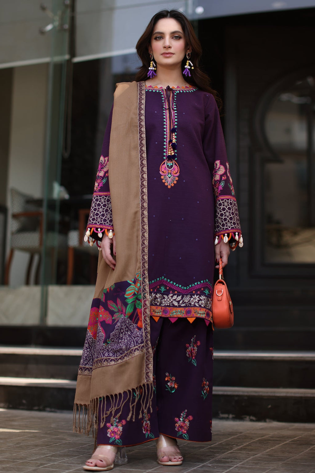 3-PC Unstitched Embroidered Khaddar Collection with Dyed Wool Shawl  CNW4-02