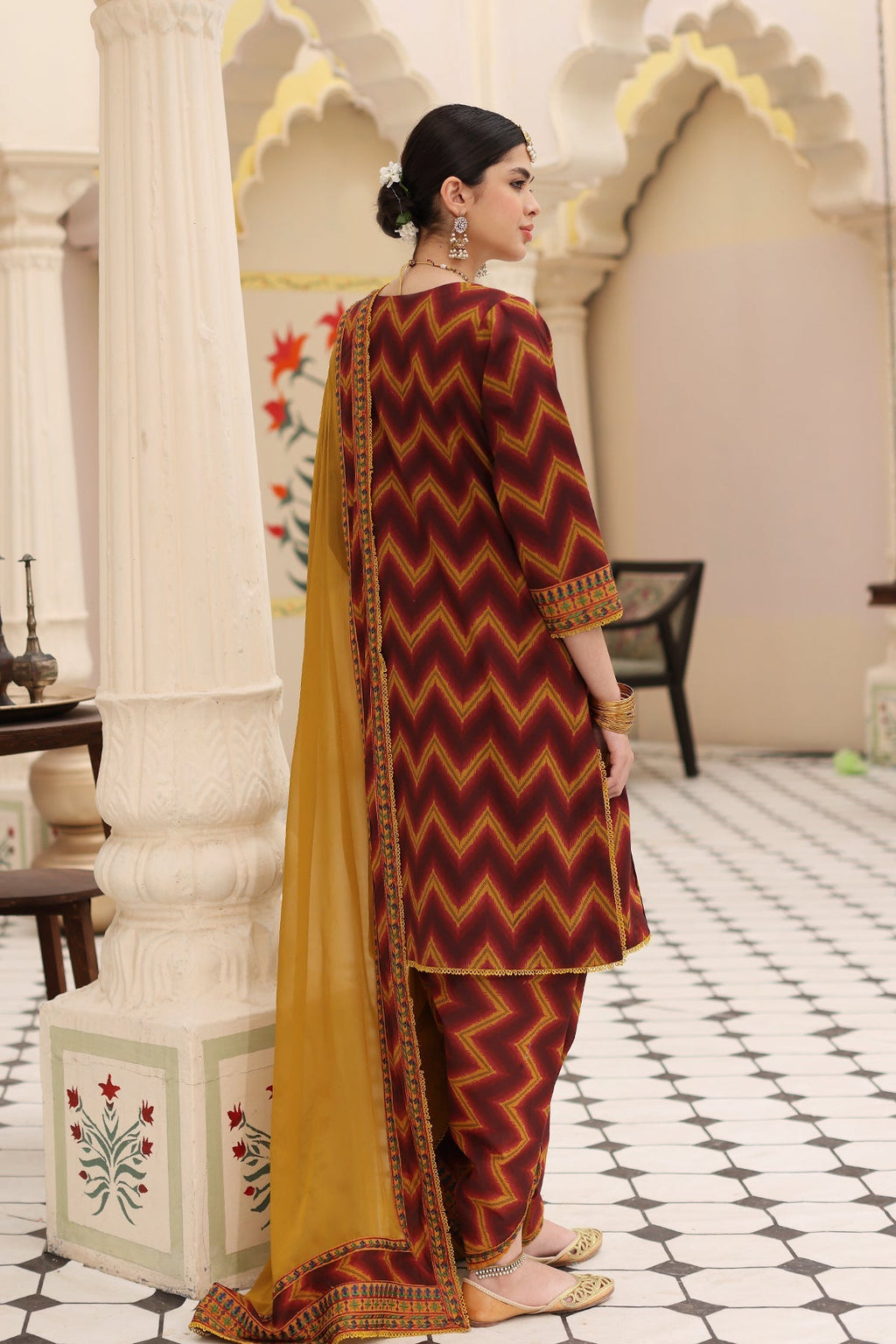 3-PC Embroidered Cotton Shirt with Chiffon Dupatta and Trouser CNP-4-011