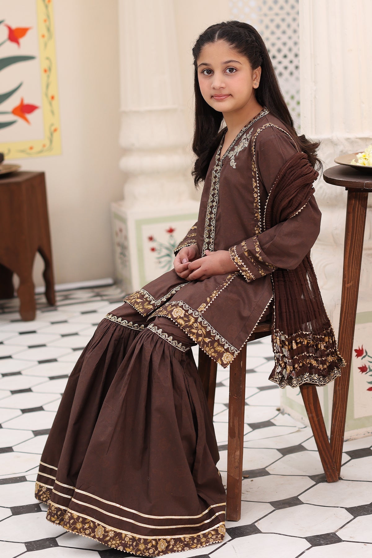3-PC Embroidered Cotton Shirt with Organza Dupatta and KIDS-4-01