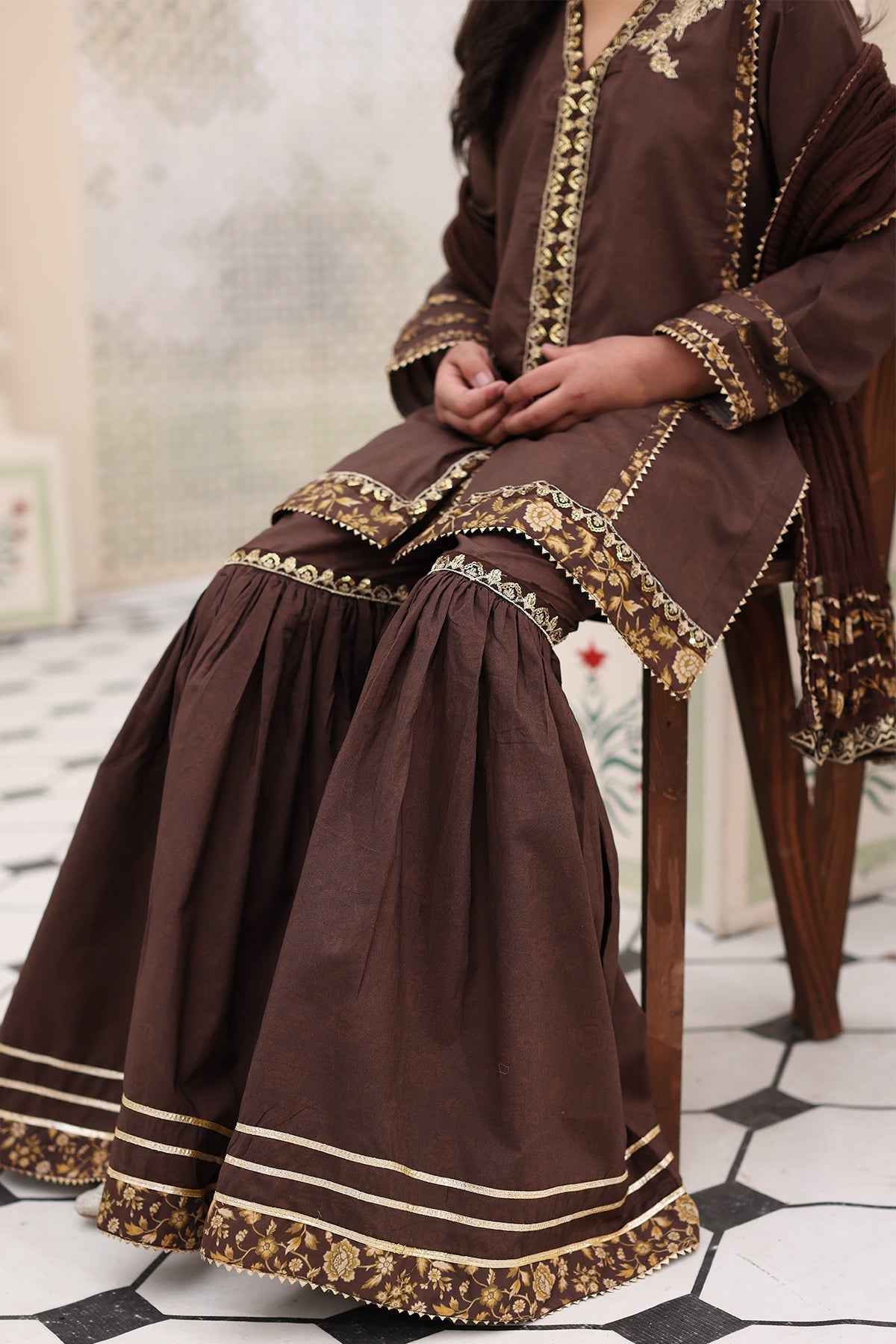 3-PC Embroidered Cotton Shirt with Organza Dupatta and KIDS-4-01