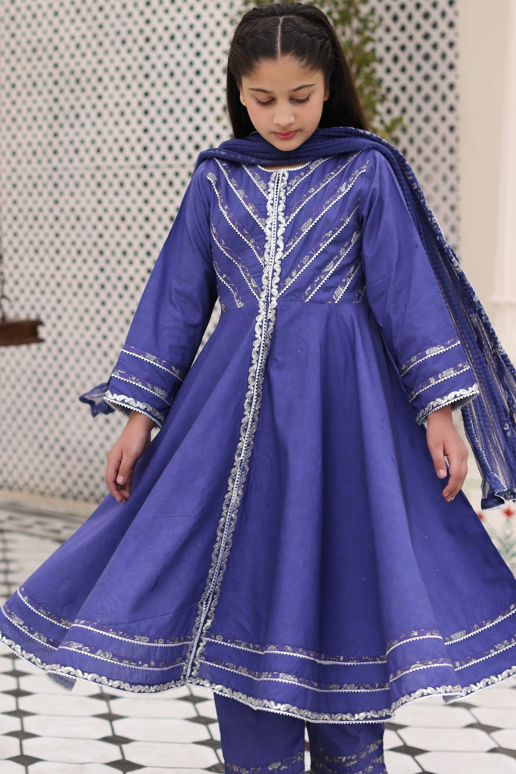 3-PC Embroidered Cotton Shirt with Organza Dupatta and Trouser KIDS-4-05
