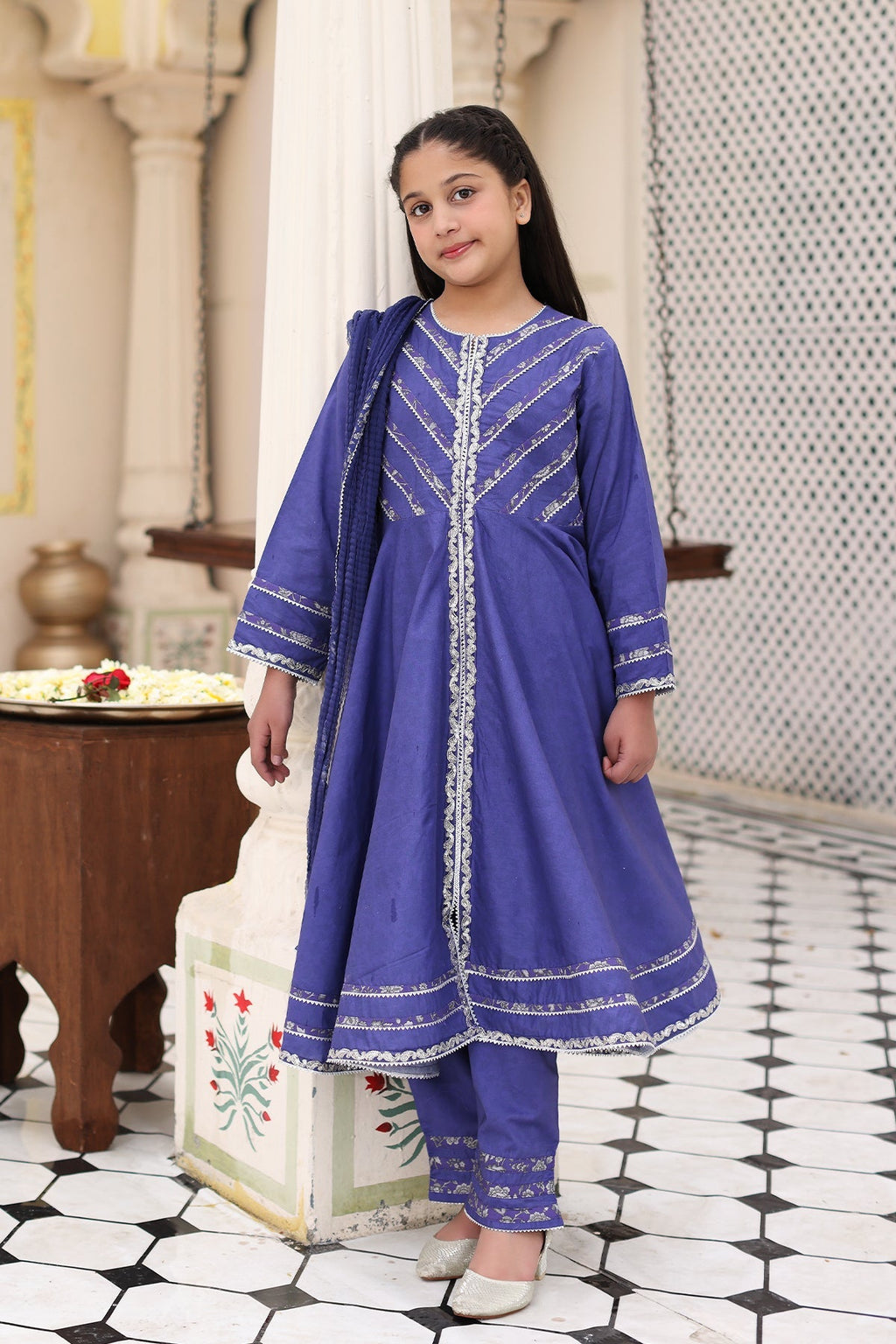 3-PC Embroidered Cotton Shirt with Organza Dupatta and Trouser KIDS-4-05