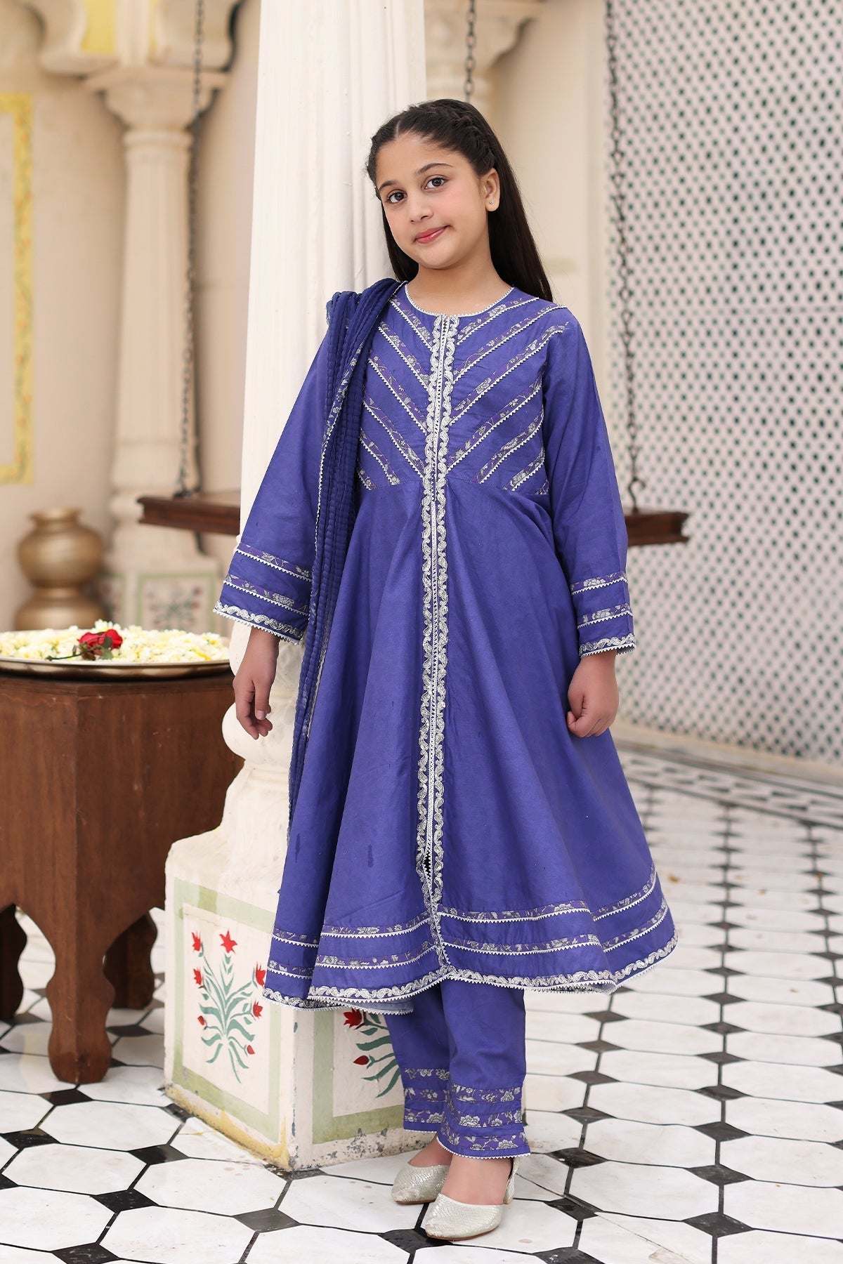3-PC Embroidered Cotton Shirt with Organza Dupatta and Trouser KIDS-4-05