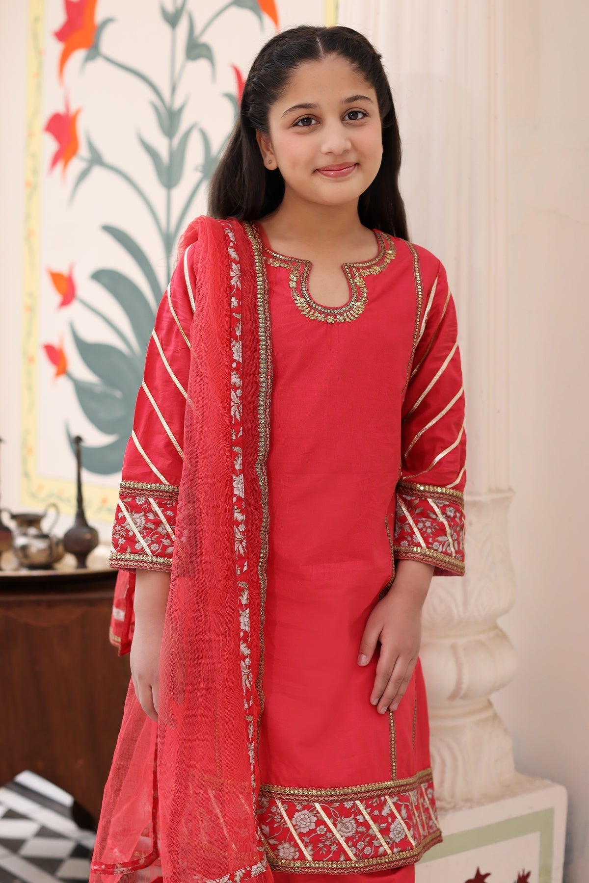 3-PC Embroidered Cotton Shirt with Organza Dupatta and KIDS-4-04