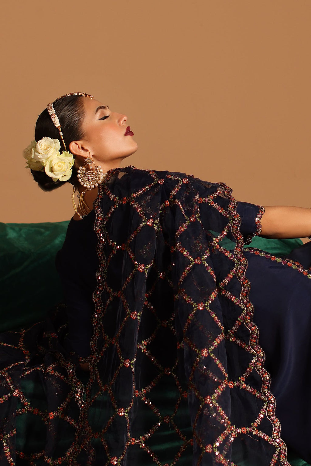 3-PC Embroidered Korean-Silk Shirt with Embroidered Organza Dupatta and Shalwar CMA-4-099