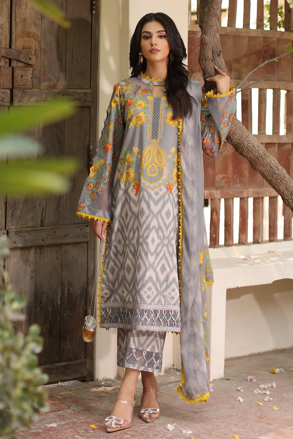 3-PC Printed Lawn Shirt with Printed Chiffon Dupatta and Trouser AS4-47