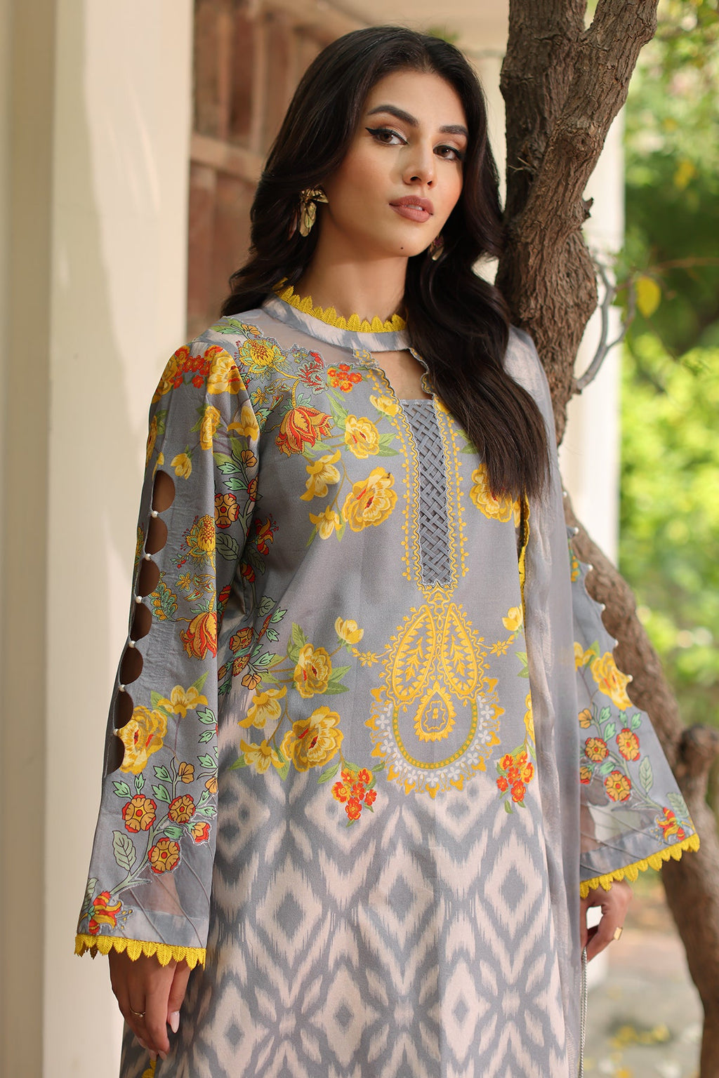 3-PC Printed Lawn Shirt with Printed Chiffon Dupatta and Trouser AS4-47